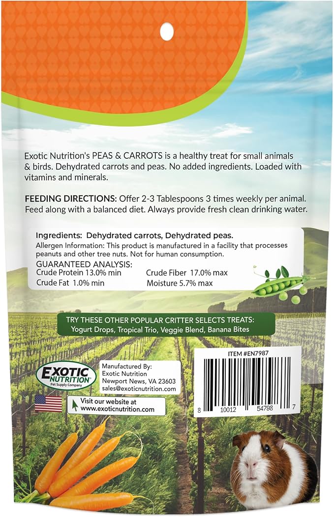 Exotic Nutrition Peas & Carrots 8 oz. - Healthy Natural Mixed Dried Vegetable Treat - for Rabbits, Guinea Pigs, Hamsters, Chinchillas and Small Pets-PawvioPets