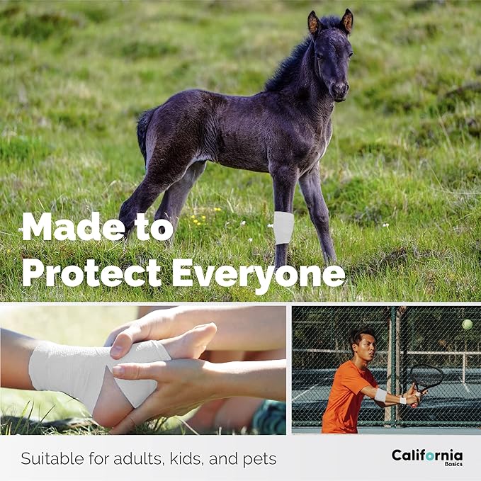 California Basics Self Adhesive Bandage Wrap - Self Adhering Non Woven Cohesive Bandage Rolls - Stretch Wrap - Multi Colored Athletic Tape for Wrist - Waterproof (2 inch- 12 Pack- White)-PawvioPets