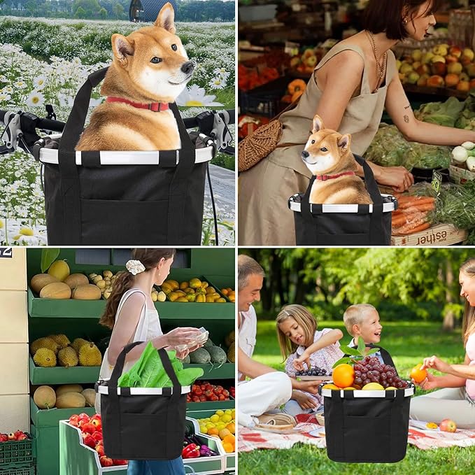 Bike Basket Front Dog Basket for Bike, Bike Baskets for Adult Bikes, Bike Bags for Bicycles, Removable Bicycle Basket, Folding Small Pet Bag for Shopping Camping Cycling-PawvioPets