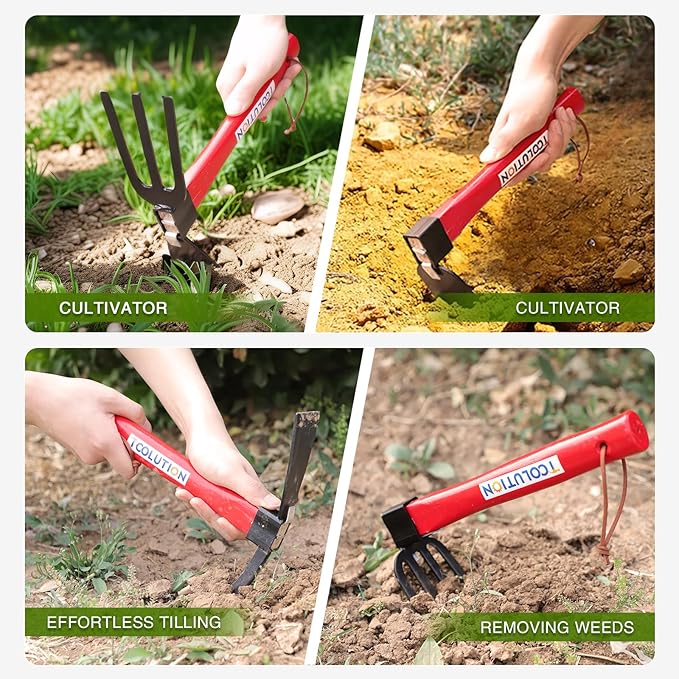 Garden Tool Set with Tool Box 4 Piece Heavy Duty Gardening Tools Kit with Hoe Rake Shovel Fork Non Slip Handle Garden Hand Tools for Digging Weeding Planting-PawvioPets