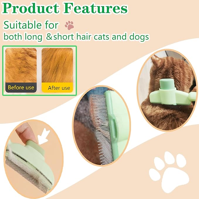 Flea Comb for Dogs and Cats with Release Button Fine Tooth Dog Comb for Grooming Massaging and Cleaning Remove Fleas Eggs Pet Hair Removal for Short and Long Hair 2 Pack-PawvioPets