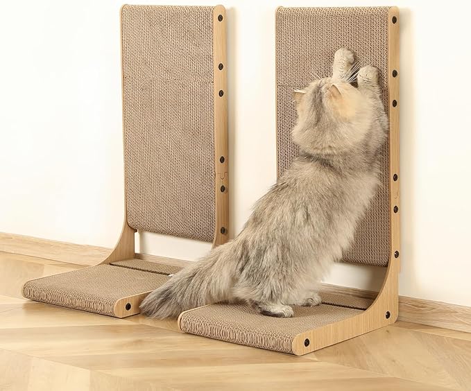 2-Pack Cat Scratching Board, 25.6'' Tall Cardboard L Shape Vertical Cat Scratchers for Indoor Cats, Cat Scratching Post for Wall and Couch, Large-PawvioPets