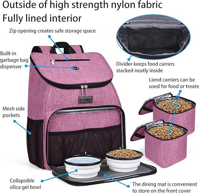 BAGLHER丨Dog Travel Bag, Airline Approved Pet Supplies Backpack, Dog Travel Backpack with 2 Silicone Collapsible Bowls and 2 Food Baskets-PawvioPets