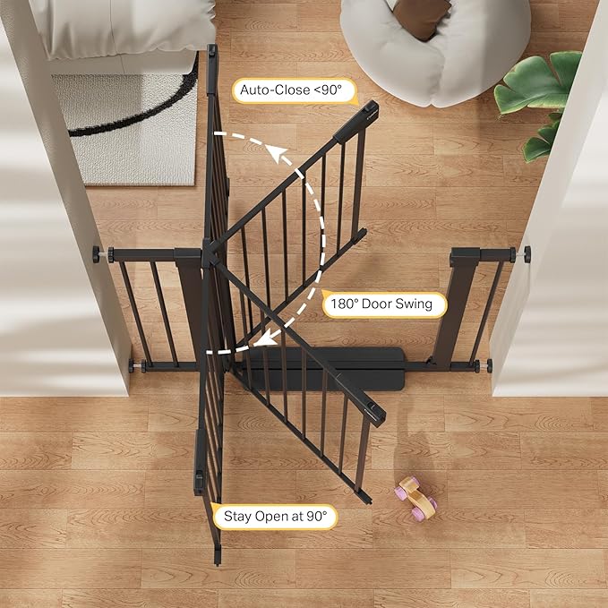 Cumbor 29.7-40.6" Baby Gate for Stairs, Baby Essential Safety Gate, Mom's Choice Awards Winner-Dog Gate for Doorways, Pressure Mounted Auto-Close Pet Gates for Dogs Indoor, Durable Child Gate, Black-PawvioPets