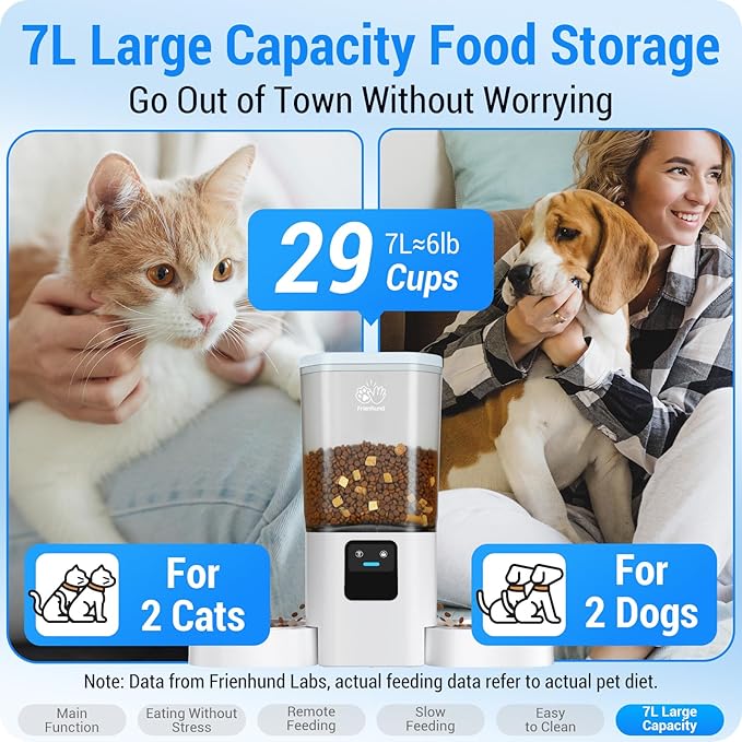 Automatic Cat Feeders 2 Cat with Slow Feed: Dual Automatic Dog Feeder with 5G WiFi, cat Food Dispenser with Alexa for Multiple Pets, Detachable for Easy Clean - 29 Cup（7L Large Capacity）-PawvioPets