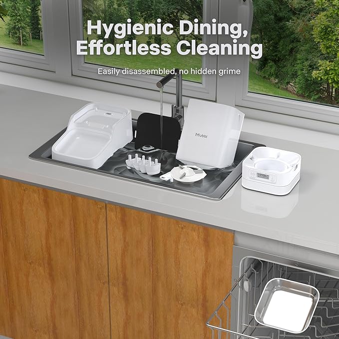 Automatic Cat Feeders, 7L/29 Cups Automatic Dog Feeder, Cat Food Dispenser, No-Jam Rotor, Up to 6 Meals for 2-15 mm Dry Food, with Elevated Stand, Stainless Steel Bowl-PawvioPets