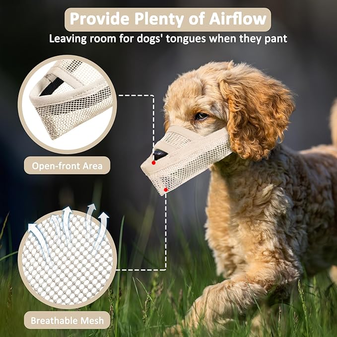 Crazy Felix Nylon Dog Muzzle for Small Medium Large Dogs, Air Mesh Breathable and Drinkable Pet Muzzle for Anti-Biting Anti-Barking Licking (XS, Beige)-PawvioPets