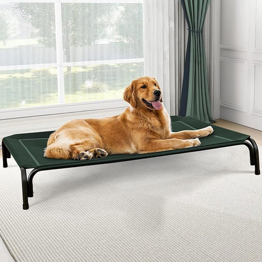 Elevated Dog Bed, Raised Outdoor Pet Cot for Extra Large Sized Breeds, Portable Cooling Hammock With Breathable & Washable Mesh, Indoor & Outdoor Use, Skid-Resistant Feet-PawvioPets