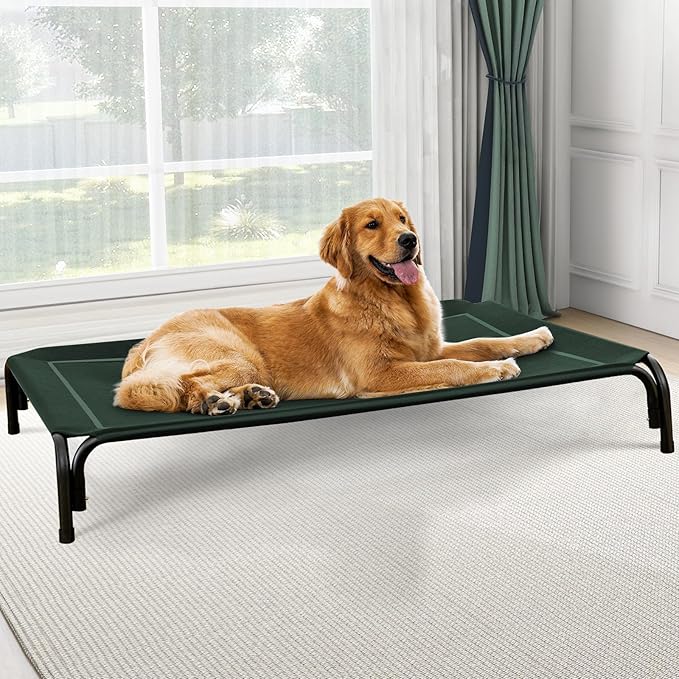 Elevated Dog Bed, Raised Outdoor Dog Bed for Large Sized Dog, Portable Cooling Pet Cot with Breathable & Washable Mesh, Indoor & Outdoor Pet Hammock with Skid-Resistant Feet.-PawvioPets