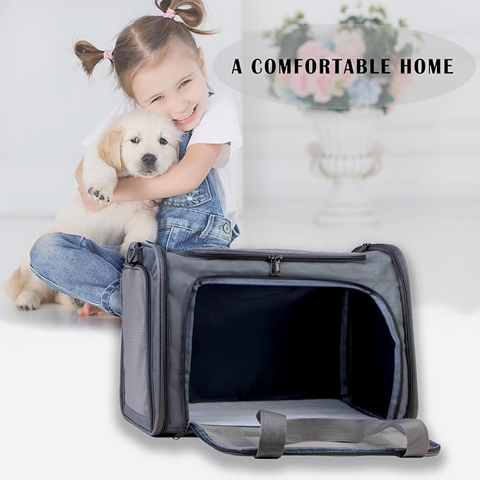 Airline Approved Soft Sided Pet Carrier for Small and Medium Dogs, Cats, and Puppies (Up to 15 lbs), Collapsible Portable Travel Bag for Dogs Cats (Grey)-PawvioPets