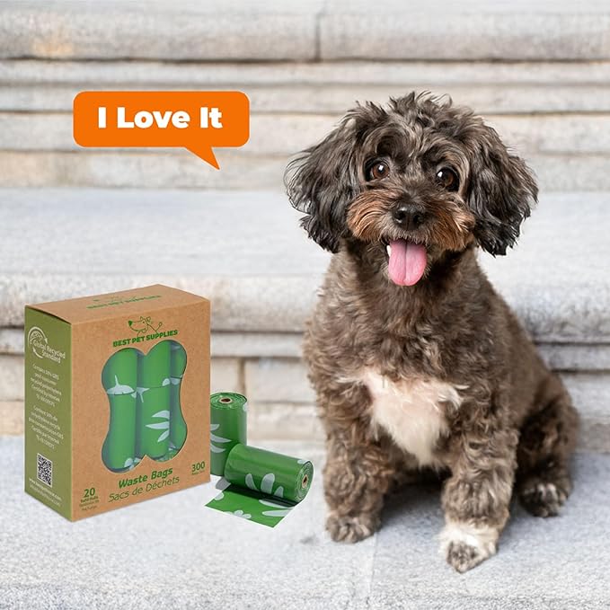 Best Pet Supplies Poop Bags for Dogs, 50% Post-Consumer Recycled Content dog waste bags on rolls, fits all poop bag holders for leashes - 300 Count, Green, Unscented-PawvioPets