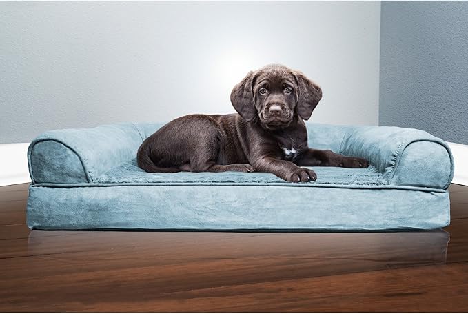 Furhaven Orthopedic Dog Bed for Medium/Small Dogs w/ Removable Bolsters & Washable Cover, For Dogs Up to 35 lbs - Plush & Suede Sofa - Espresso, Medium-PawvioPets