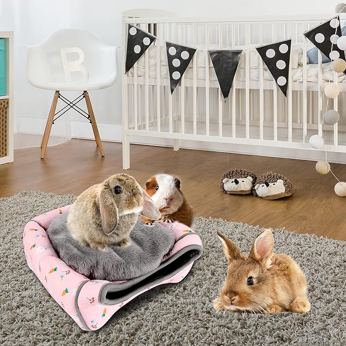 BWOGUE Guinea Pig Bed Large Hide-Out Cozy House Bed for Rabbits Ferret Chinchilla Bearded Dragon Winter Warm Cage Nest Hamster Accessories Cute Bunny and Carrot Pattern-PawvioPets