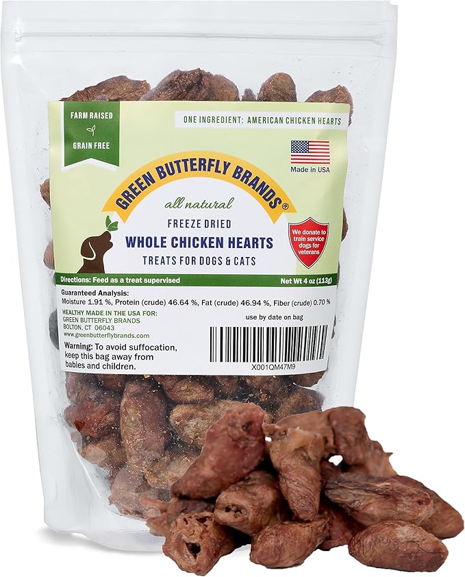 Freeze Dried Chicken Heart Dog Treats Made In USA. All Natural Freeze-Dried Raw Snacks for Dogs and Cats. One Ingredient. High Protein. Heart Health. Irresistible Training Treat-PawvioPets