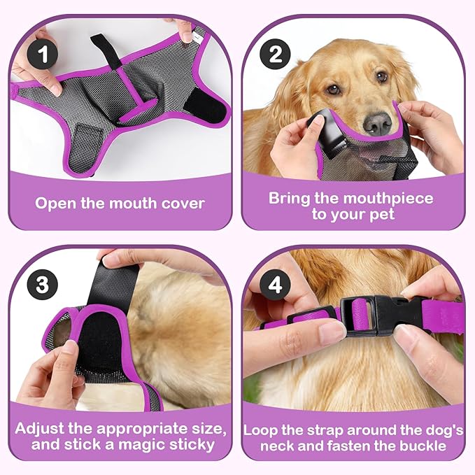 Dog Muzzle, Soft Air Mesh Muzzle for Small Medium Large Dogs Anti Biting Barking Chewing Scavenging, Breathable Adjustable Loop Pets Muzzle with Front Opening Design Allows Panting Drinking(Purple,XL)-PawvioPets