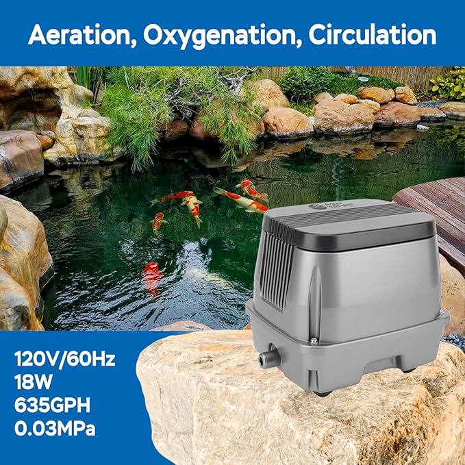 AquaMiracle Linear Air Pump ZP-40/ZP-60/ZP-100/ZP-200 for Pond Aeration, 635/950/1600/4000GPH Septic Air Pump Pond Aerators for Outdoor Ponds, Waste Treatment, Aquarium, Fish Farm, Seafood Restaurant-PawvioPets