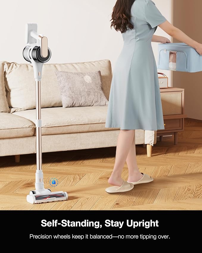 Cordless Stick Vacuum Cleaner for Home, Lightweight Rechargeable Vacuum with 55min Runtime, Powerful Suction, Green LED Headlight, 9-in-1 Pet Hair Carpet & Hardwood Floor Cleaner-PawvioPets