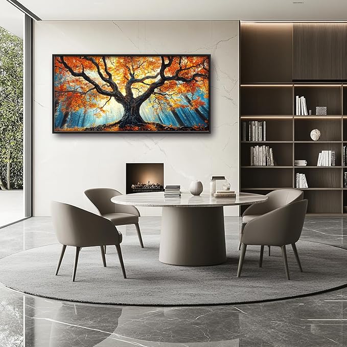 Extra Large Tree of Life Framed Wall Art for Living Room,Fall Autumn Forest Sunrise Landscape Pictures Wall Decor,Nature Canvas Print Painting Modern Artwork Bedroom Office Bathroom 60L" x 30W"-PawvioPets