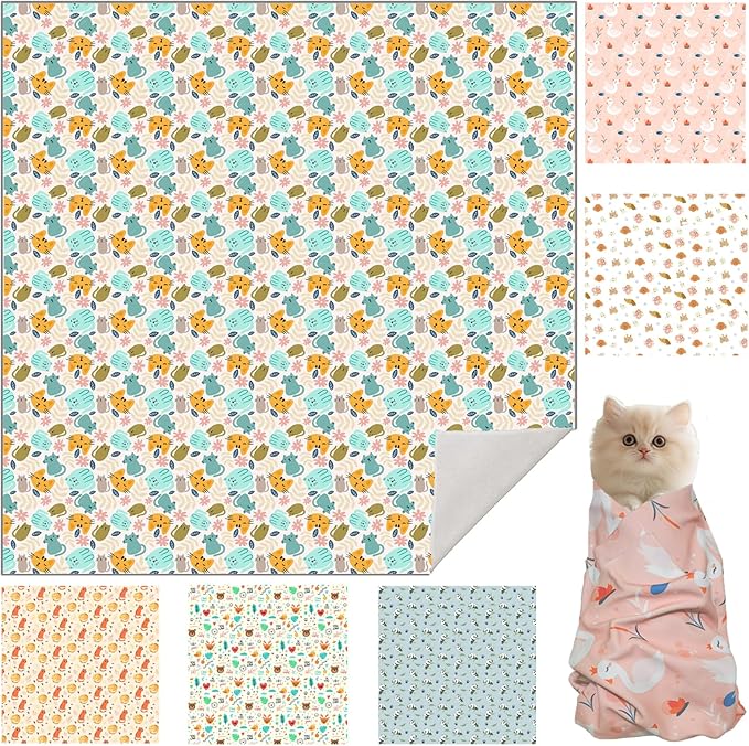 21.7" Cat Grooming Wrap, Cat Wrap for Cutting Nails, Self-Adherent Fabric Wrap for Cats, Cat Burrito Wrap Anti-Scratch, Anti-Escape, Multifunctional Swaddle Wrap Pet Tool (Green Kitten, Large)-PawvioPets