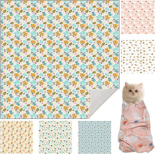 21.7" Cat Grooming Wrap, Cat Wrap for Cutting Nails, Self-Adherent Fabric Wrap for Cats, Cat Burrito Wrap Anti-Scratch, Anti-Escape, Multifunctional Swaddle Wrap Pet Tool (Green Kitten, Large)-PawvioPets
