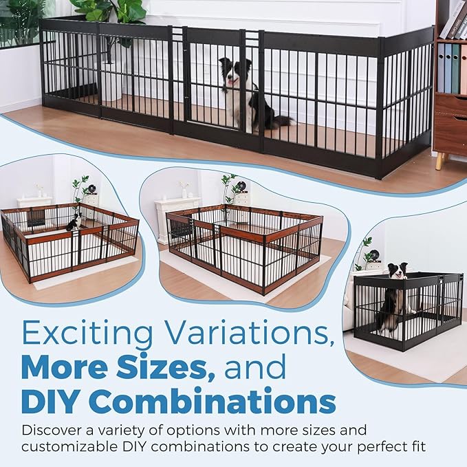Dog Playpen, 31.5" Height Dog Pen Indoor, Heavy Duty, Safe and Sturdy, Furniture Style Puppy Pen (12 Panels (31.5" High), Black)-PawvioPets
