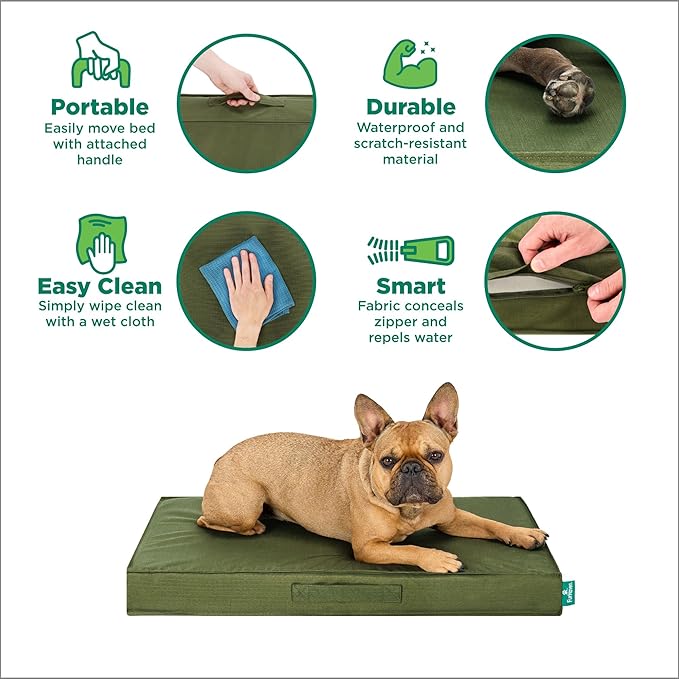 FurHaven Cooling Dog Bed – Medium Foam Mattress for Joint Pain Relief, Waterproof Liner, Removable Washable Cover, Durable for Outdoor Use, Deluxe Grid Indoor/Outdoor Bed – Green, Medium-PawvioPets