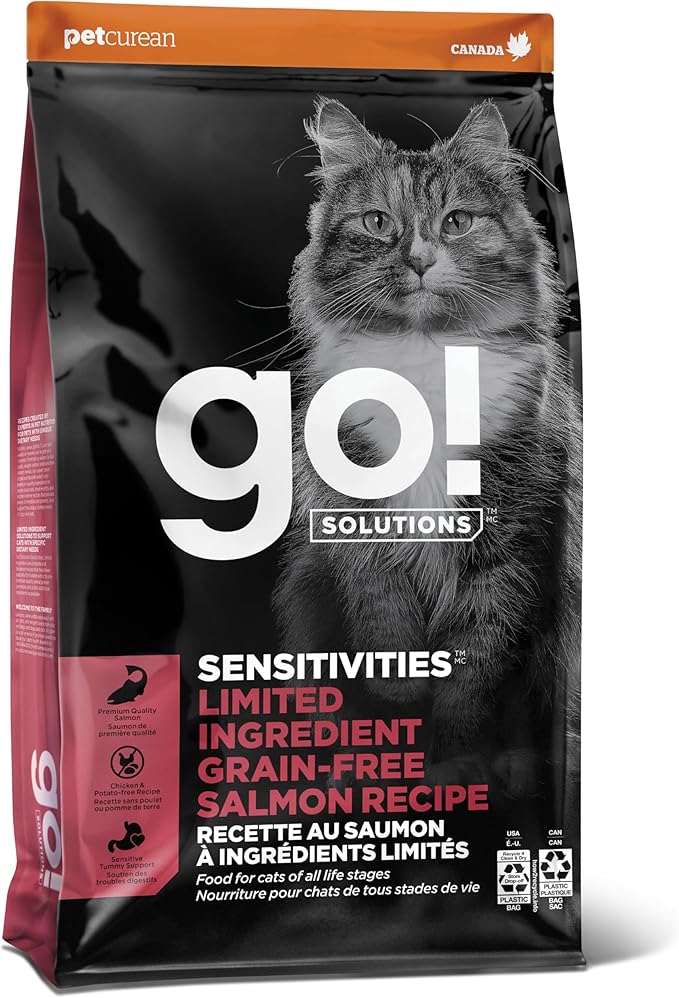 Go! Solutions Sensitivities Limited Ingredient, Grain-Free Dry Cat Food, Salmon Recipe for Sensitive Stomach, 3 lb Bag-PawvioPets