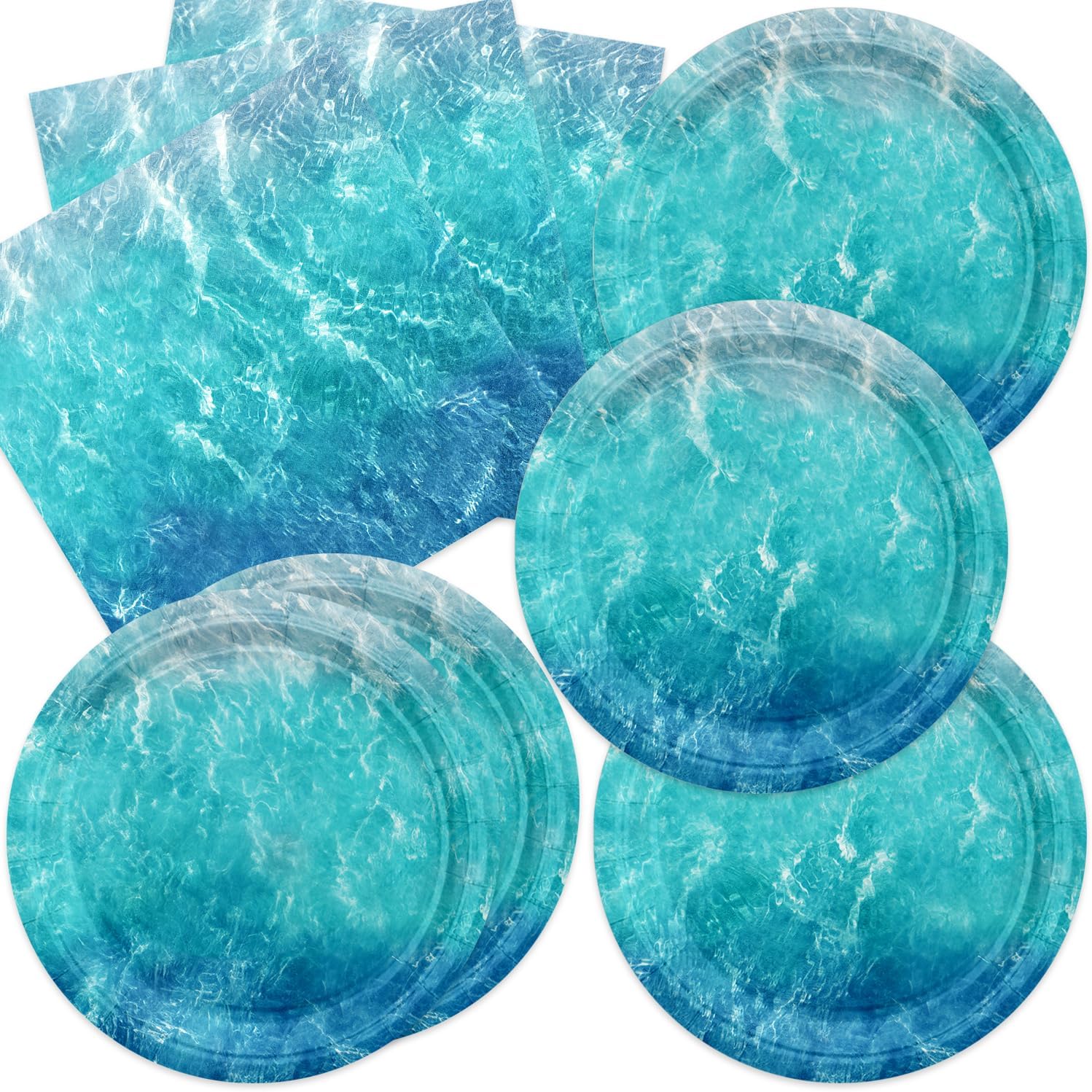 40pcs Ocean Themed Birthday Party Decorations Under the Sea Party,Ocean Waves Plates and Napkins,Suitable for 20 Guests
