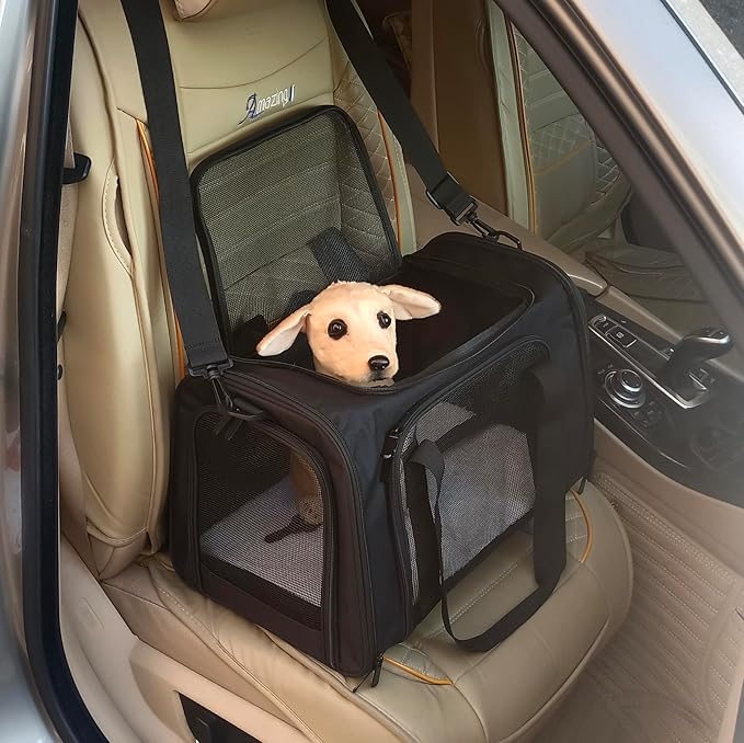 Cat Carrier Dog Carrier Pet Carrier Cat Bags for Small Medium Cats Dogs Puppies of 15 Lbs,of Airline Approved Small Dog Bag Soft Sided,Collapsible Travel Puppy Carrier(Large, Black)-PawvioPets