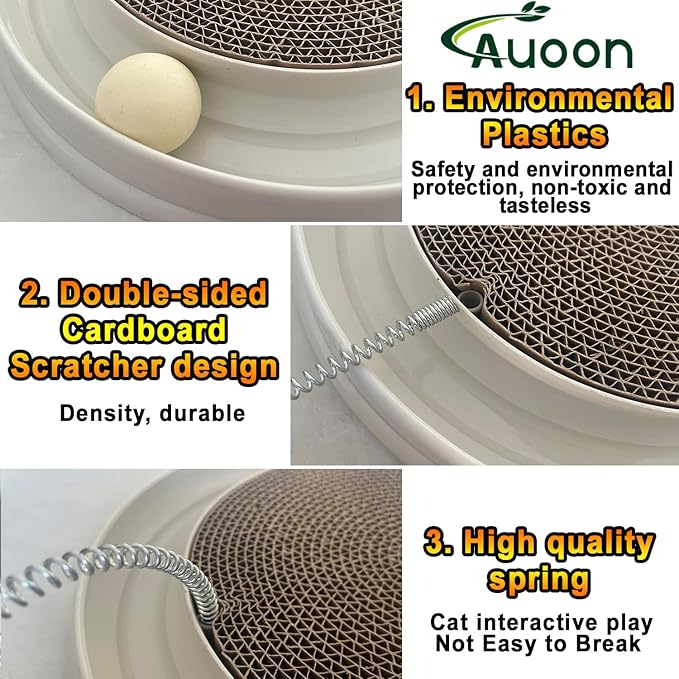 AUOON Cat Scratcher Toy - Cat Scratch Pad with Cat Toy Ball Track and Plush Mouse Toy for Indoor Cats and Kittens (Milk Shake)-PawvioPets