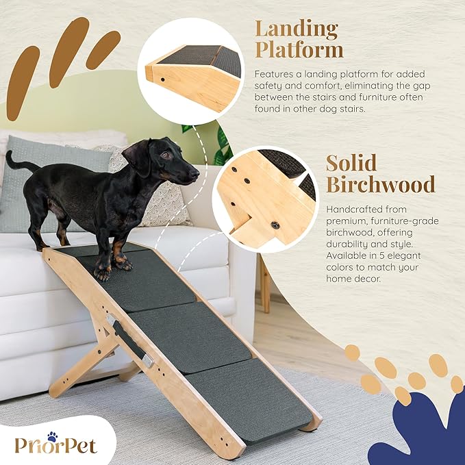 Dog Steps for Bed & Couch 2-in-1 Dog Stairs/Ramp - Height Adjustable Dog Ramp for Couch 7” - 20” - Pet Stairs, Dog Stairs for Small Dogs - Easy to Move Pet Steps with Landing Platform, Natural-PawvioPets