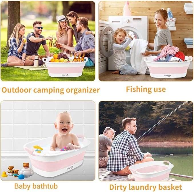 Collapsible Dog Bath Tub for Small Dogs & Cats, Portable Puppy Bath Tub with Water Drain Plug, Space Saving Foldable Pet Bathtub for Indoor & Outdoor Use, Pink-PawvioPets