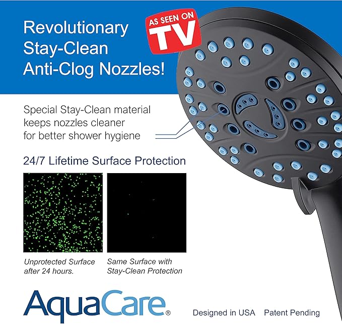 AquaCare High Pressure 8-mode Handheld Shower Head - Anti-clog Nozzles, Built-in Power Wash to Clean Tub, Tile & Pets, Extra Long 6 ft. Stainless Steel Hose, Wall & Overhead Brackets-PawvioPets