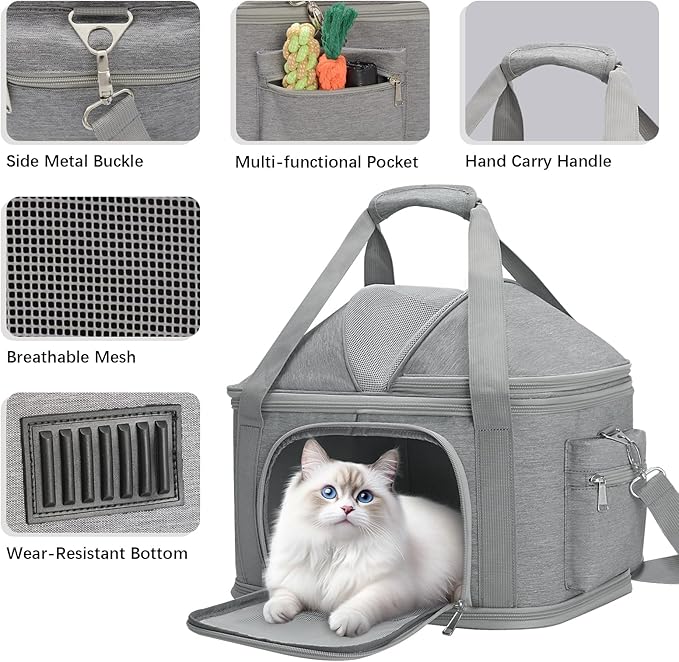 2-in-1 Stylish Dog Purse Carrier Soft-Sided Carriers Travel Tote Bag for Small Dogs Cats, Fashion Foldable Pet Bag for Puppies Small Animals with Pockets (Grey, 16.2" x 11.4" x 13")-PawvioPets