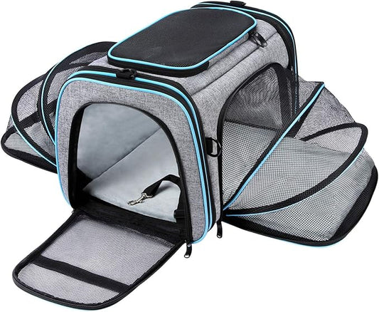 Airline Approved Pet Carrier, Large Soft Sided Pet Travel TSA Carrier 4 Sides Expandable Cat Collapsible Carriers with Removable Fleece Pad and Pockets for Cats Dogs and Small Animals-PawvioPets
