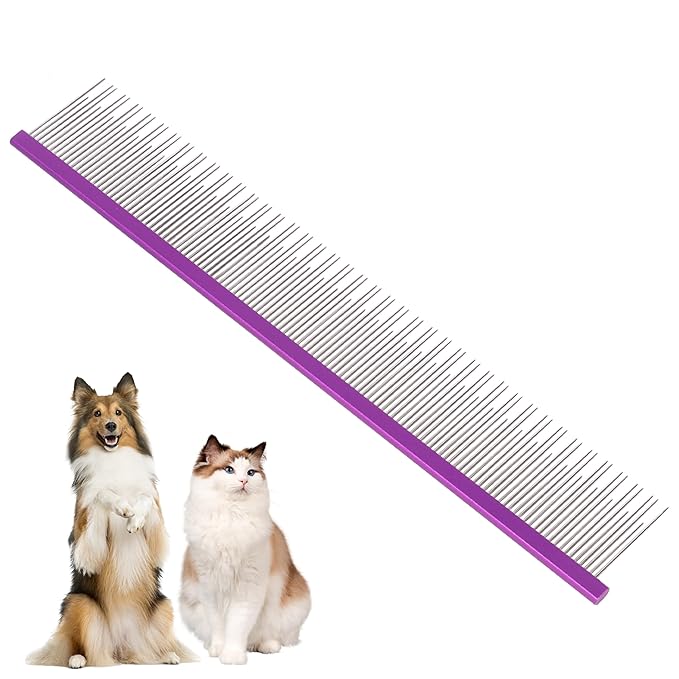 8.5 Inch Dual Tooth Pet Comb for Mats and Tangles,Poratable Grooming Dematting Comb for Indoor Long-haired Cats and Dogs,Pet Family Supplies,Removing Tangles,Knots,Undercoat and Excess Hair-PawvioPets