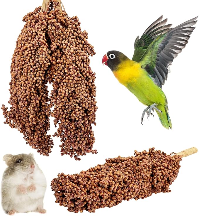 Fhiny Millet Spray for Birds, 3 PCS Natural Sun-Dried Red Sorghum Grain for Birds Seed Original Parrot Treats & Supplement Parakeet Food for Cockatiels Lovebirds Finches Budgies Pigeons Hamsters-PawvioPets