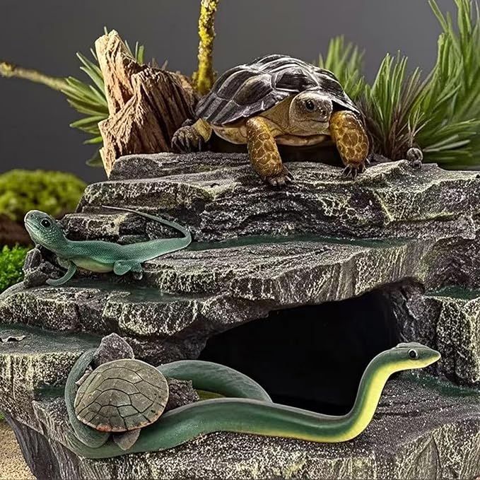 Beared Dragon Tank Accessories for Adults, Snake Hide, Reptile Tank Accessories, Perfect Natural Large Reptile Hide, Professional Turtle Basking Platform (E-Large)-PawvioPets