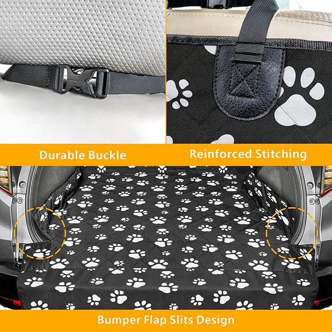F-color SUV Cargo Liner for Dogs, Upgraded Extra Large Water Resistant Pet Cargo Cover Dog Seat Cover Mat for SUV Sedans Vans with Bumper Flap Protector, Non-Slip, Wear-Proof, Universal Fit, Paw Print-PawvioPets
