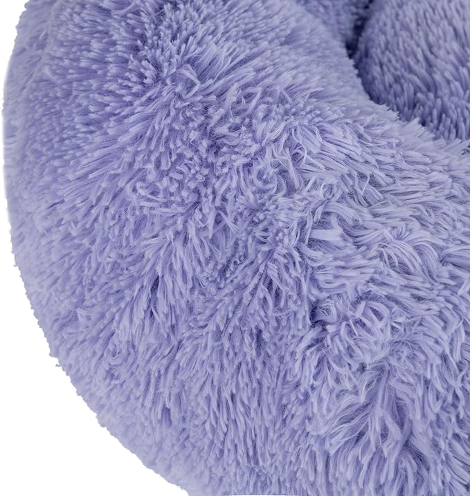 Best Pet Supplies Round Donut Dog Bed with Plush Faux Fur Fabric, Calming, Anti-Anxiety Cushion for Indoor Pets, Slip-Resistant Base, Soft Ergonomic Support - Lavender, 30x30x8''-PawvioPets