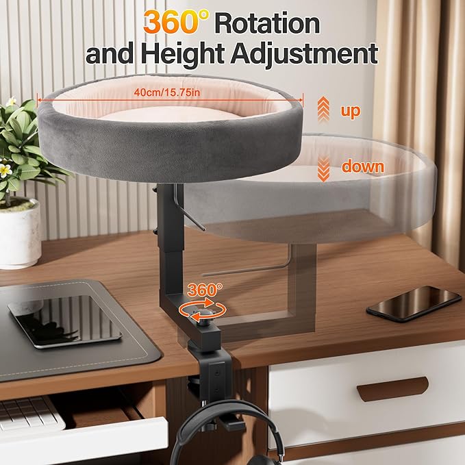 2-in-1 Cat Bed Desk Mount & Headphone Hanger – Adjustable Cats Hammock Bed for Desk, Cat Beds & Furniture for Home Office or Gaming Setup-PawvioPets