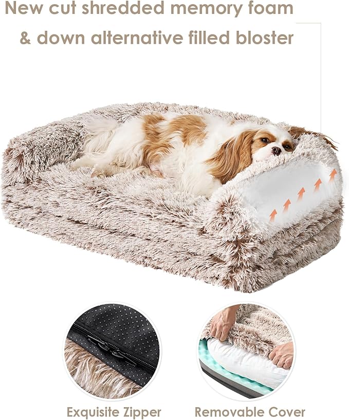 EHEYCIGA Foldable XXL Dog Bed, Faux Fur Fluffy Pet Couch Bed for Extra Large Dogs, Orthopedic Calming Memory Foam Pet Bed, Washable Soft Pet Sofa Bed with Non-Slip Bottom, Faded Brown, 54"x38"x7.5"-PawvioPets