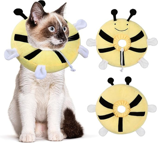 Adjustable cat Cone Collar Soft to Stop Licking After Surgery for Kitten, Alternative to Cone of Shame cat, Donut Cone for Cats, pet Elizabethan Collar (Bee, Small)-PawvioPets