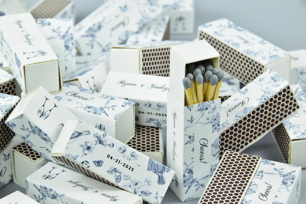 Custom Matchboxes - Set of 10 - Personalized - 2" Inch Long - Colorful Matchsticks - Weddings – Wedding Favor - Matchboxes, Custom Matchbox (2" Matchsticks, Wedding Design #6)