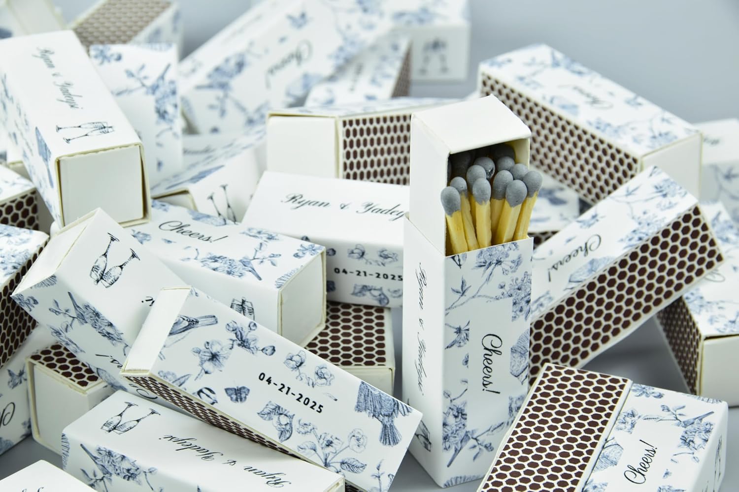 Custom Matchboxes - Set of 10 - Personalized - 2" Inch Long - Colorful Matchsticks - Weddings – Wedding Favor - Matchboxes, Custom Matchbox (2" Matchsticks, Wedding Design #6)