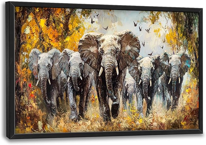 Extra Large Elephant Framed Wall Art for Living Room,Oversized Elephants Wild Animal Pictures Wall Decor,Forest Landscape Canvas Print Painting Modern Artwork Bedroom Office Bathroom 36L" x 24W"-PawvioPets
