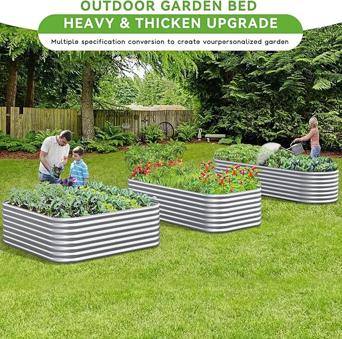 BTDVR 2 PCS 9 in 1 Tall 8×2×1.5ft Galvanized Raised Garden Bed Outdoor, Metal Raised Beds for Vegetables, Above Ground Garden Box for Flower, Steel Garden Bed for Gardening-PawvioPets