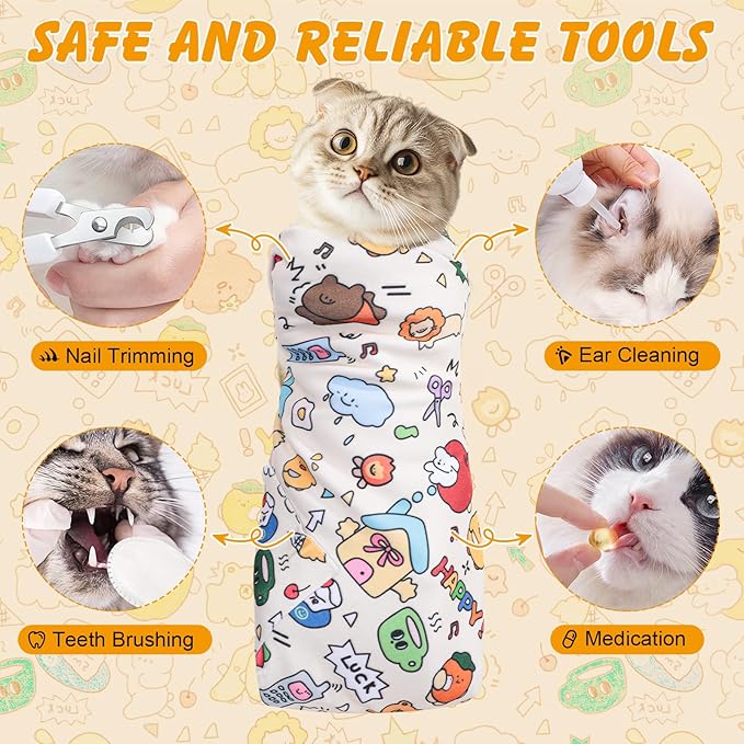 21.7 in Cat Wrap for Cutting Nails, Self-Adhesive Cat Grooming Wrap Anti-Escape Cat Restraint for Nail Clipping Cat Swaddle Wrap Cat Wrapping Cloth for Pet Cleaning and Beauty (Within 6.6 lbs)-PawvioPets