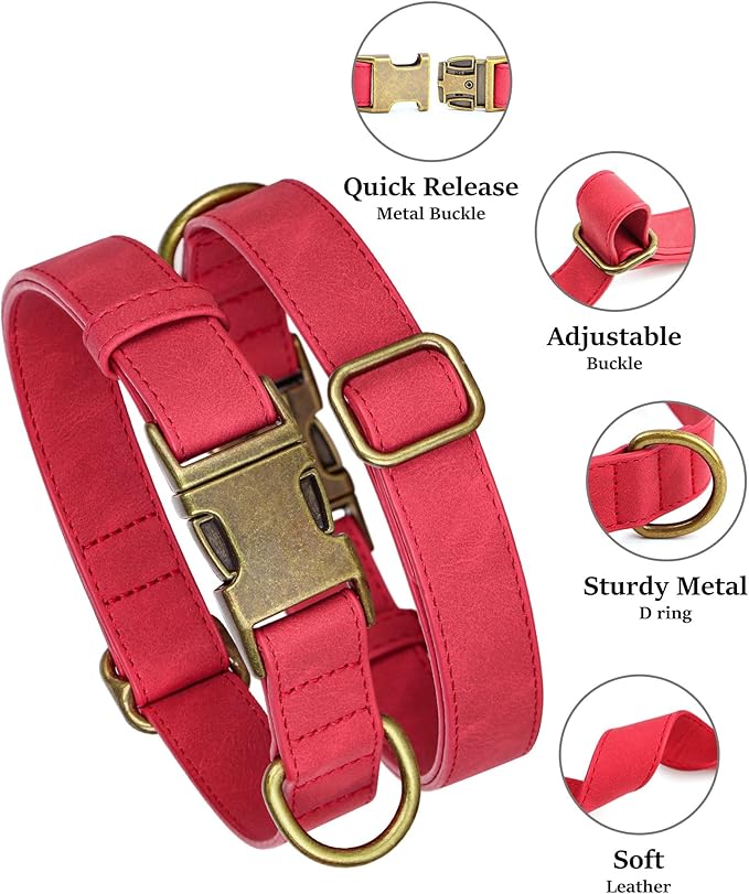 Didog Soft PU Leather Dog Collar, Stylish Quick Released Dog Collars for Small Dogs, Easy Clean Adjustable Pet Collar for Daily Walking, Red, S Fit 10-16" Neck-PawvioPets