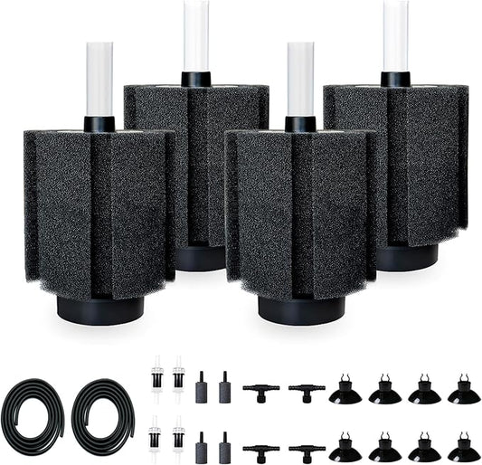 4 Pack 70-80 Gal Aquarium Sponge Filter with Air Stone and Ceramic Filter Media Quiet Fish Tank Filters for Breeding Fry Betta Shrimp Fish Tank with Accessories-PawvioPets